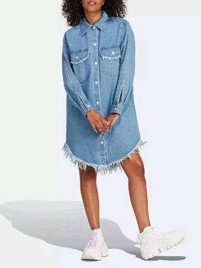 Adidas Originals x Kseniaschnaider Fringed denim Shirt Dress